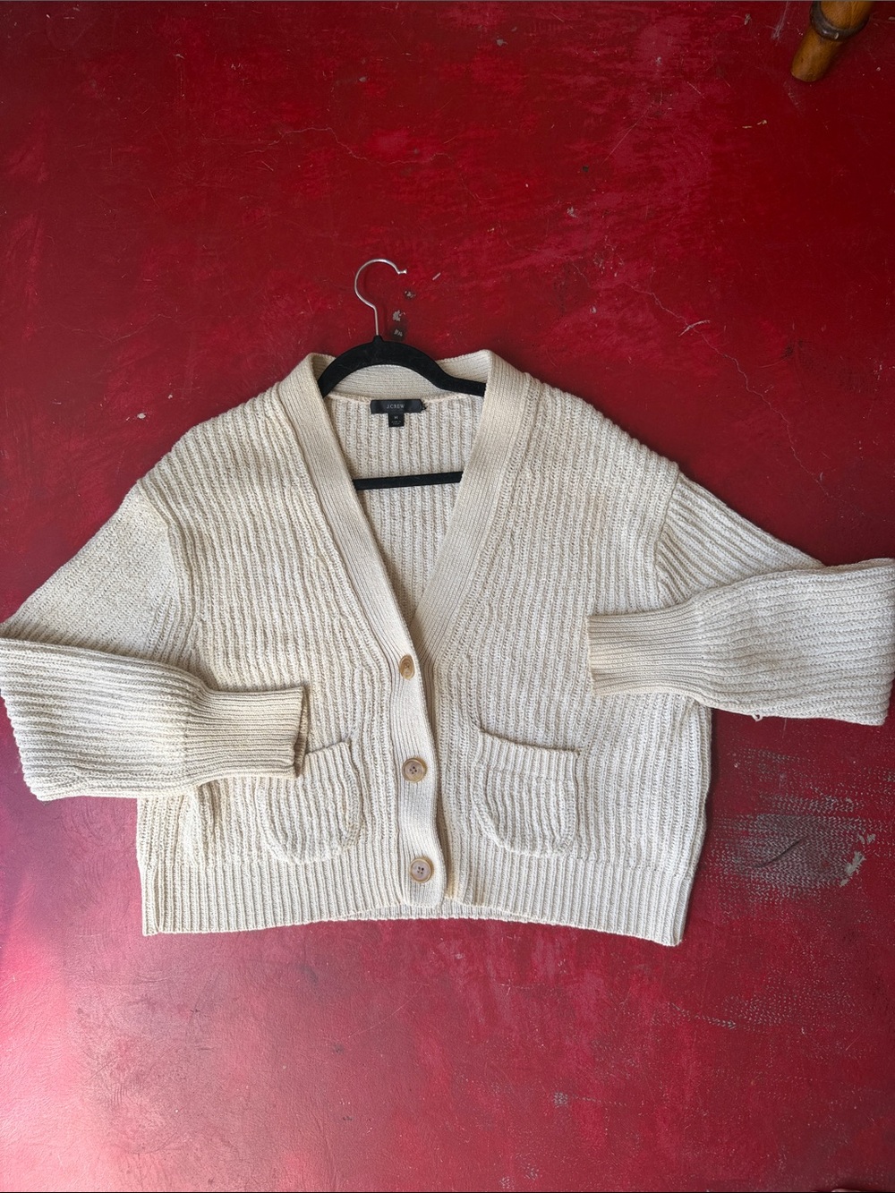 J. Crew Cream Ribbed V-Neck Button Cardigan